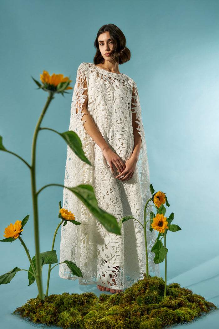 Balkis Cotton Lace Feuillage Dress