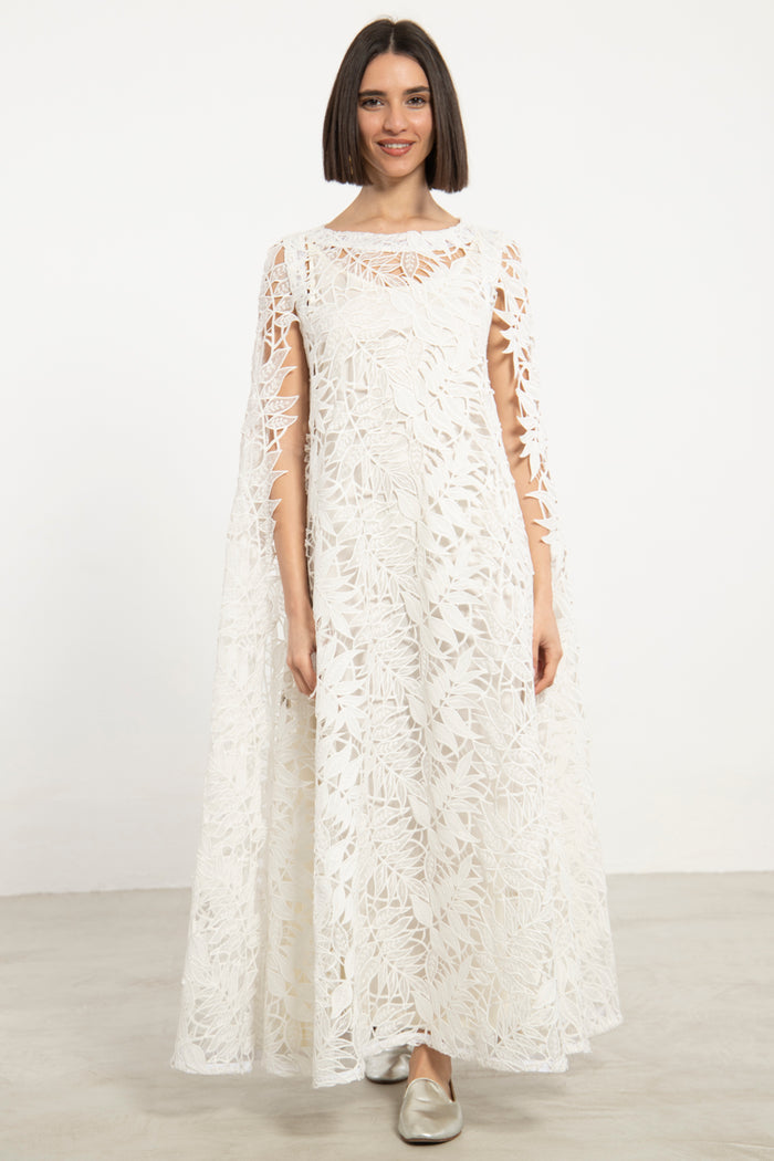Balkis Cotton Lace Feuillage Dress