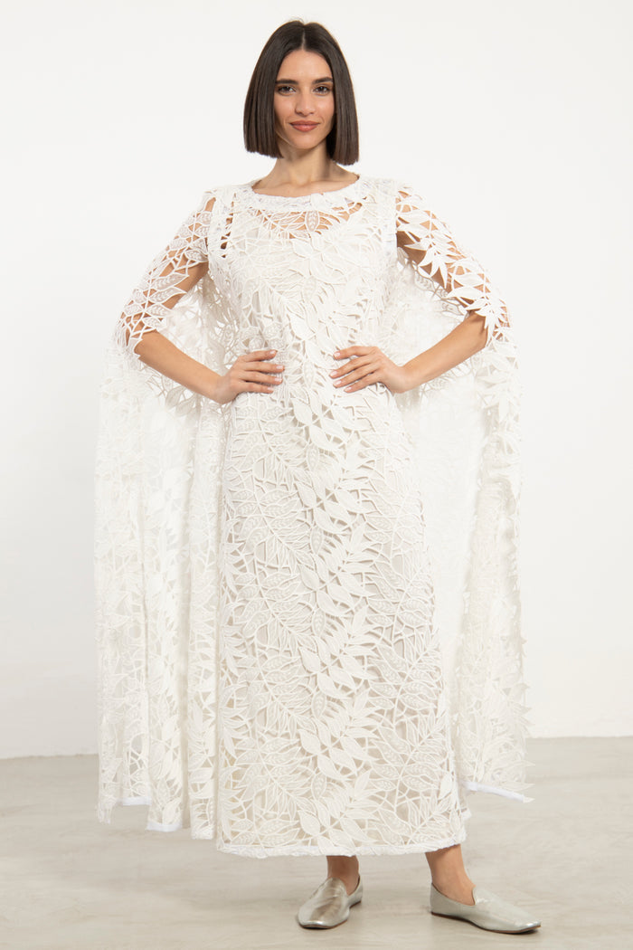 Balkis Cotton Lace Feuillage Dress