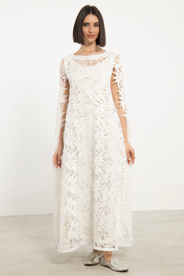 Balkis Cotton Lace Feuillage Dress