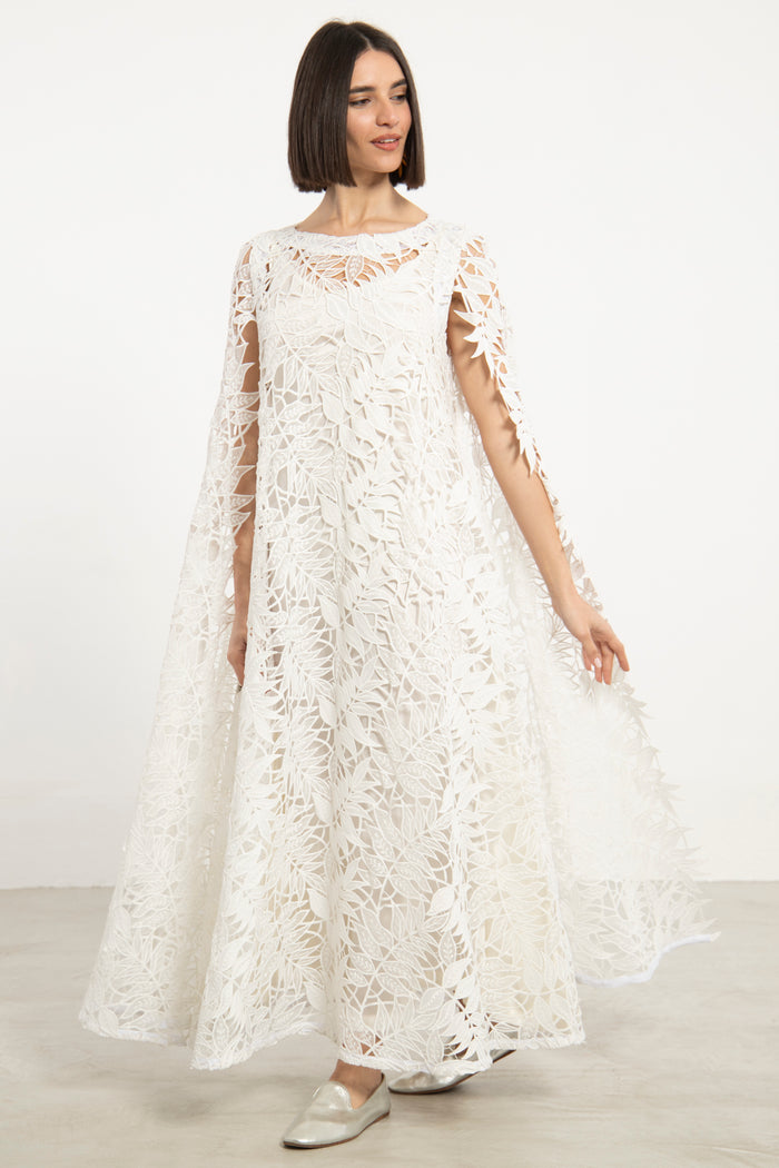 Balkis Cotton Lace Feuillage Dress