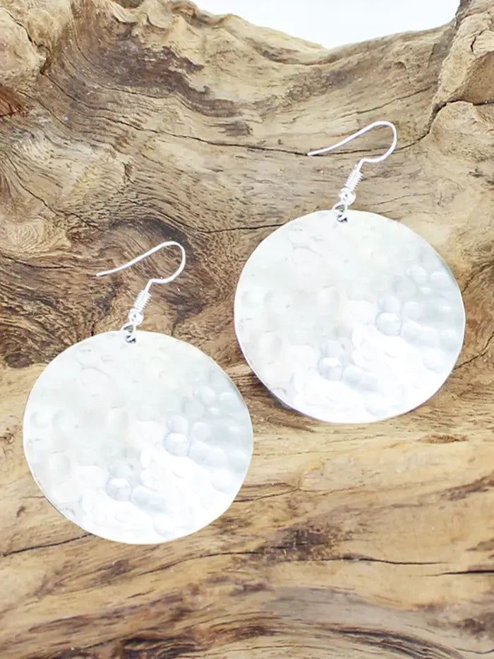 Beaten Metal Disc Earrings