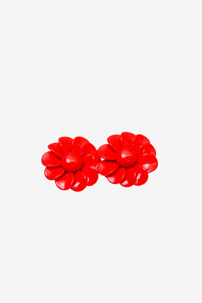 Big Red Flower Clip On Earrings image 0