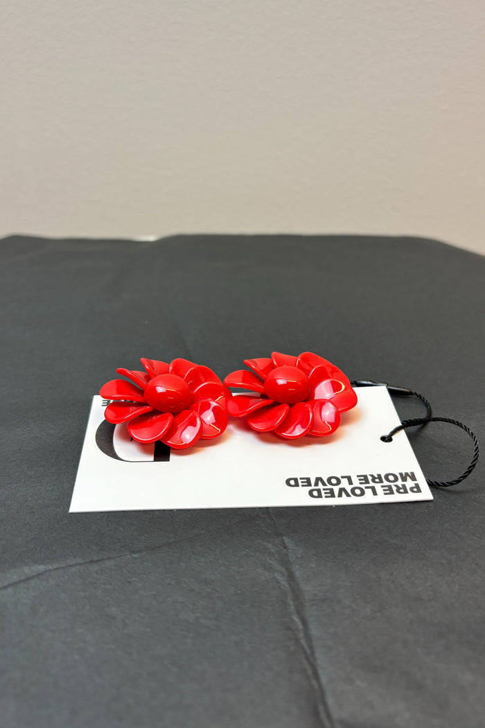 Big Red Flower Clip On Earrings image 1
