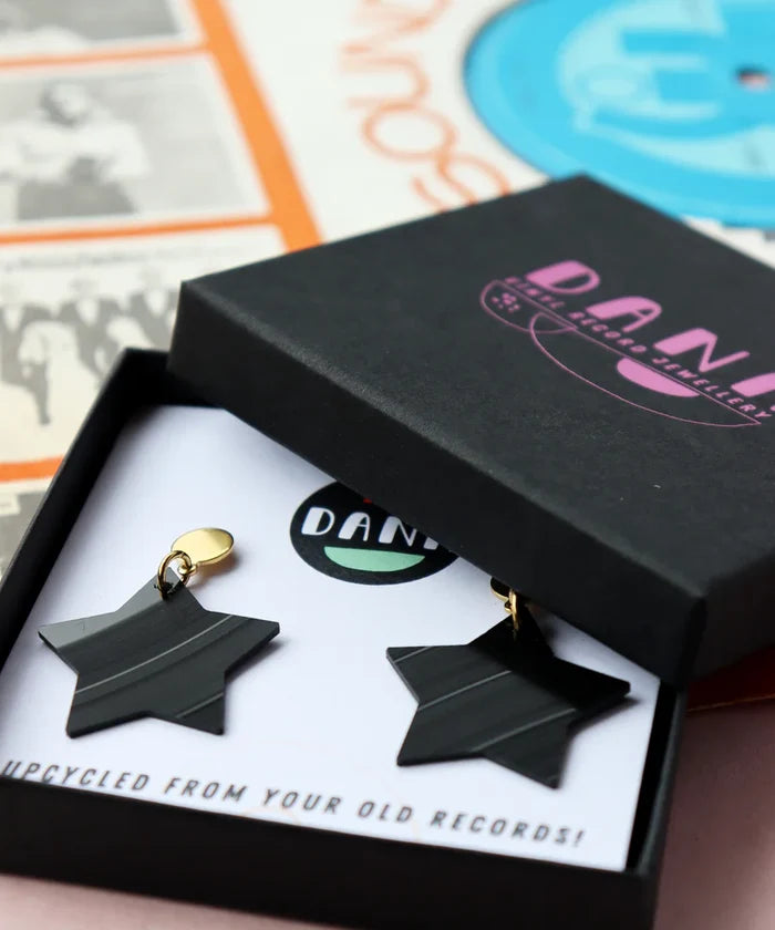 Black Dangly Stars Earrings