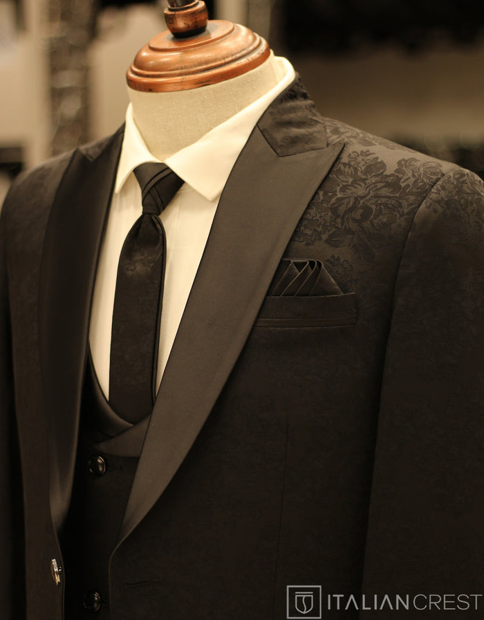 Black Jacquard 5pc Wedding Suit