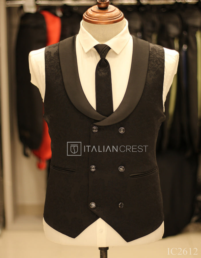Black Jacquard 5pc Wedding Suit