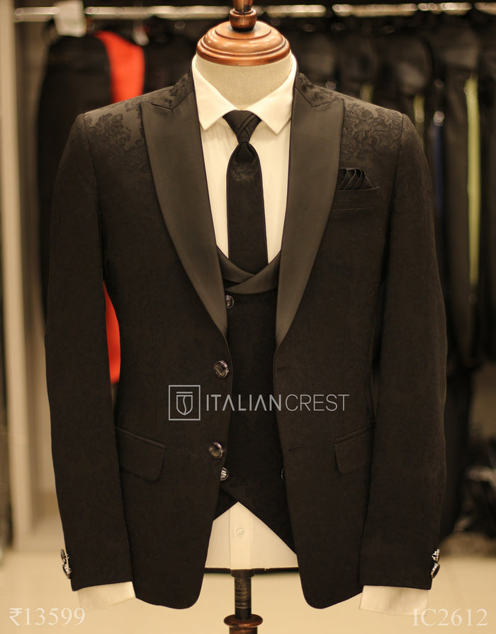 Black Jacquard 5pc Wedding Suit