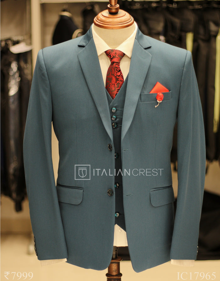 Blue 3-Piece Notch Lapel Suit