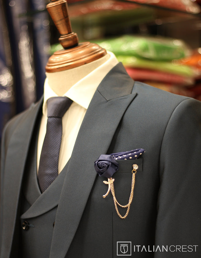 Blue 3-Piece Peak Lapel Suit