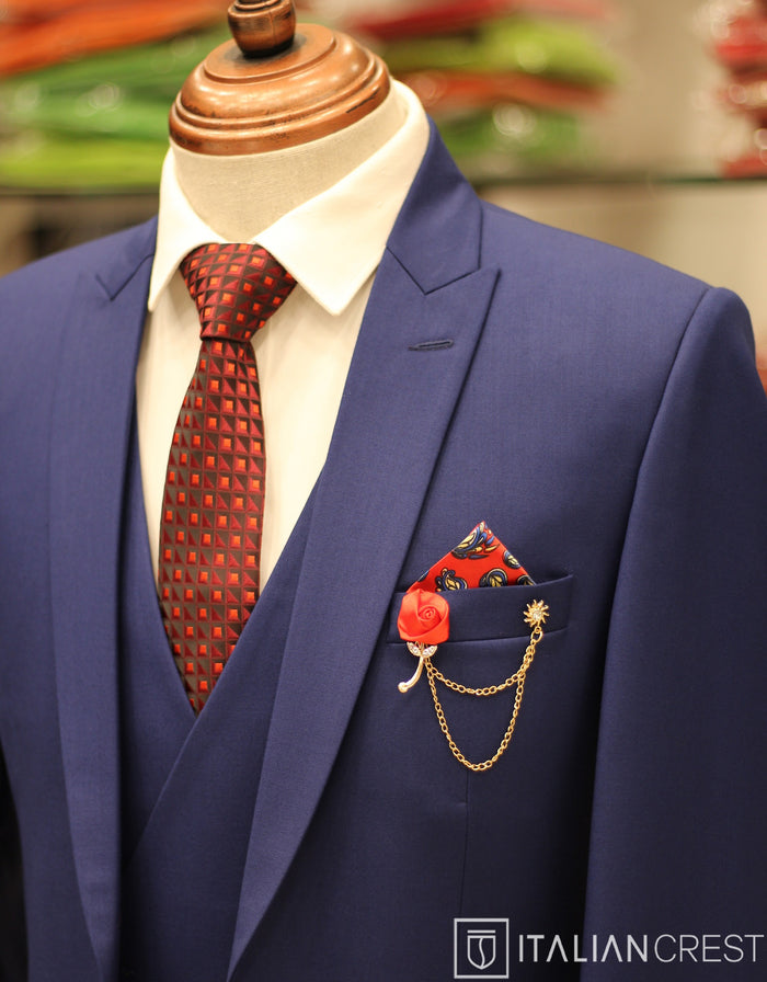 Blue 3-Piece Peak Lapel Suit