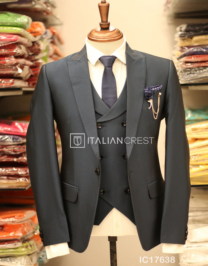 Blue 3-Piece Peak Lapel Suit