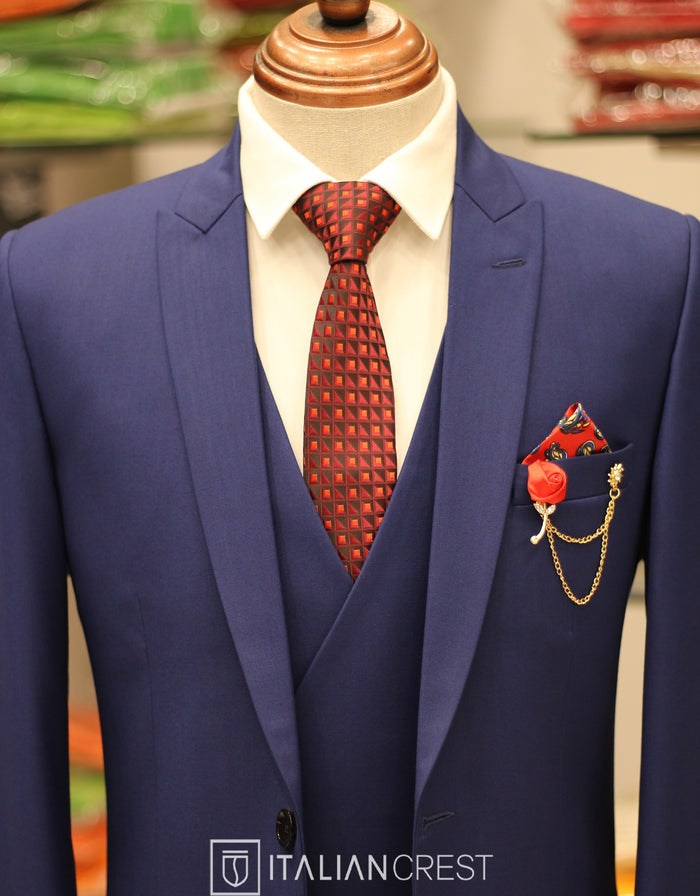 Blue 3-Piece Peak Lapel Suit