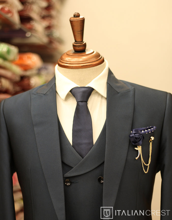 Blue 3-Piece Peak Lapel Suit