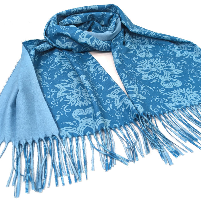 Blue Baroque Pashmina Style Scarf (70x180cm) - Exclusive Design