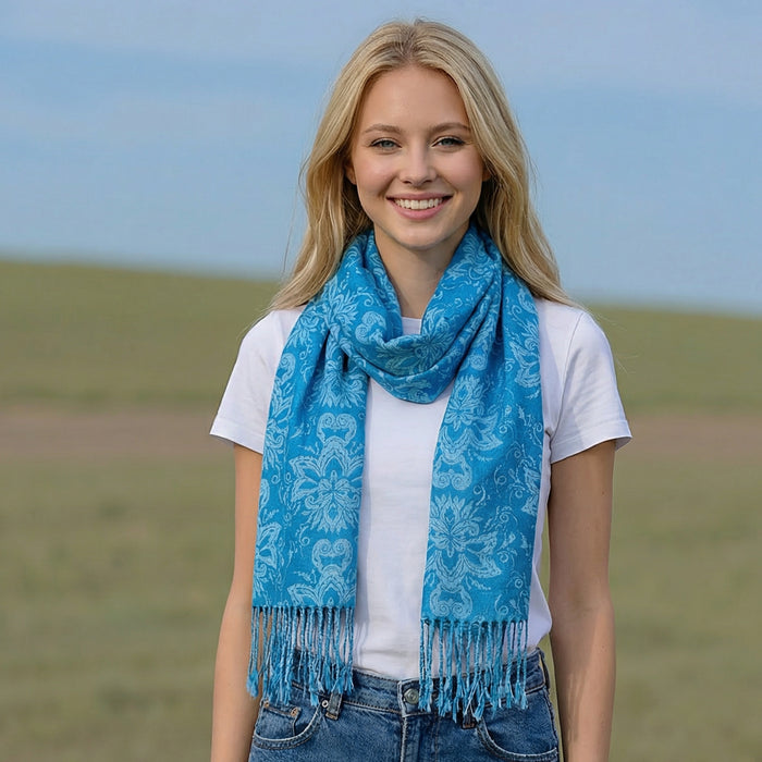 Blue Baroque Pashmina Style Scarf (70x180cm) - Exclusive Design
