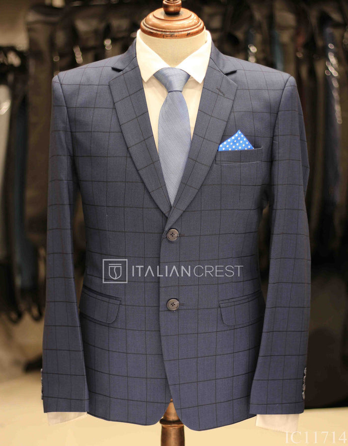 Blue Checked Single Breasted Suit