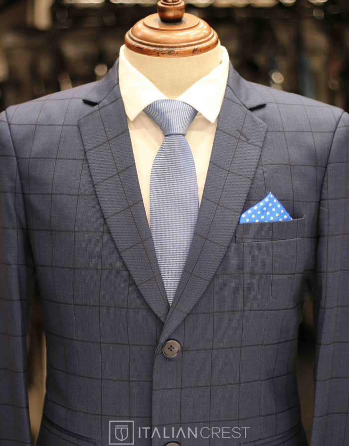 Blue Checked Single Breasted Suit