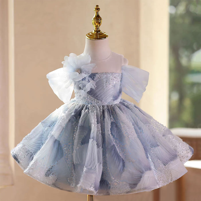 Blue Flower Girl Dress for Toddler Wedding Party Knee Length D132