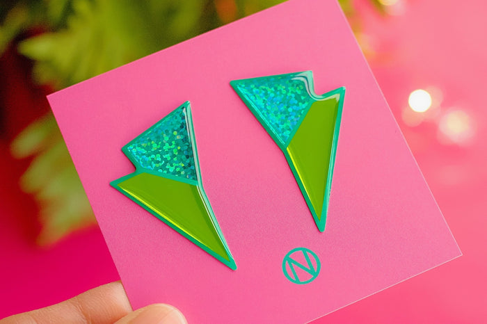 Bolt Statement Stud Earrings Green