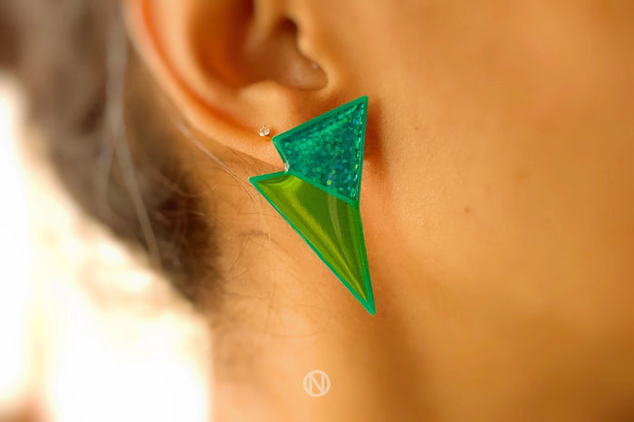 Bolt Statement Stud Earrings Green