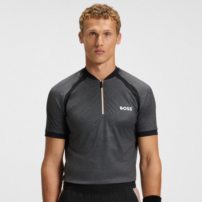 Boss Green - PL_TOC Zip Neck Sport Polo Shirt in Black - Nigel Clare