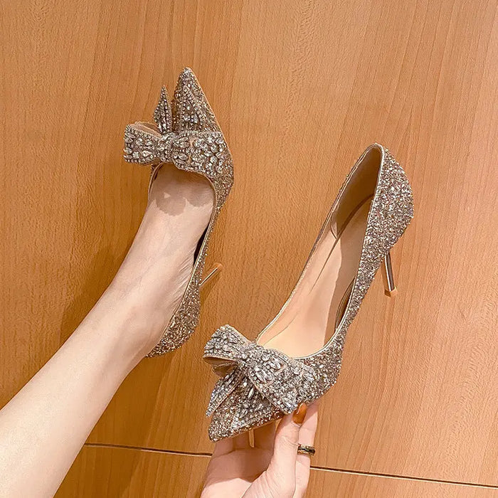 Shiny Diamond Bow Knot Heels fashionnsio