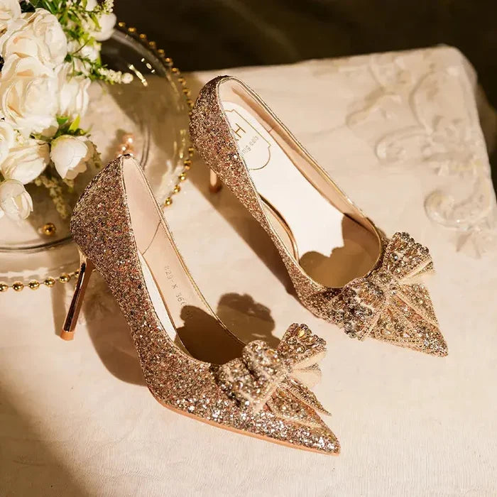 Shiny Diamond Bow Knot Heels fashionnsio