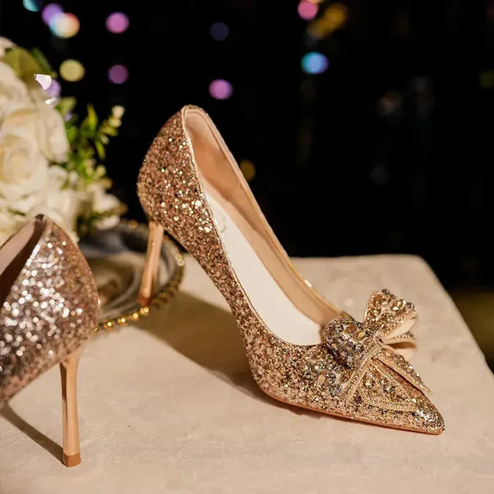 Shiny Diamond Bow Knot Heels fashionnsio