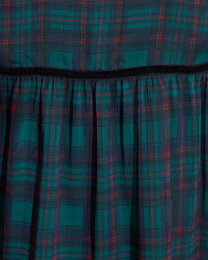 Bow Long-Sleeve Top in Evergreen Tartan