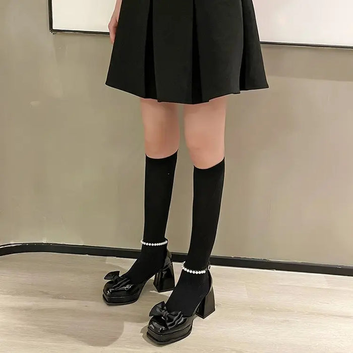 Chunky Pearl Bow Platform Heel fashionnsio
