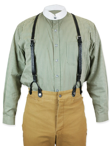 Braided Leather Suspenders - Black (Long)
