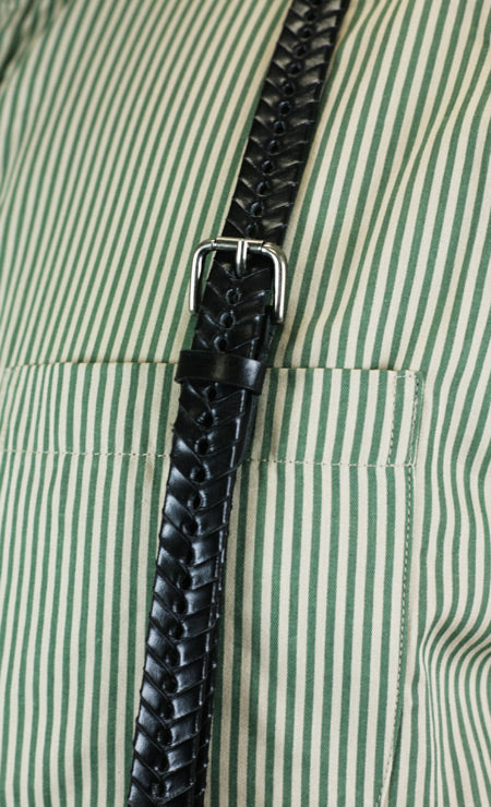 Braided Leather Suspenders - Black (Long)