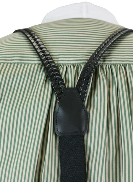 Braided Leather Suspenders - Black (Long)