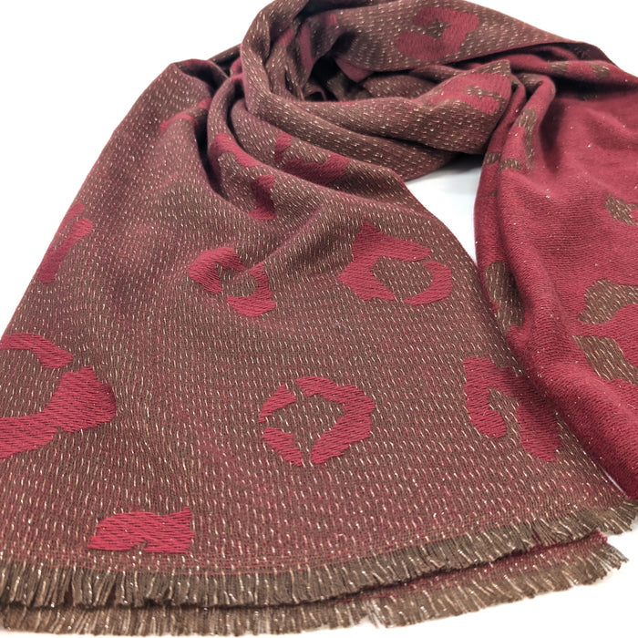 Bukit - Sparkling Animal Print Pashmina Scarf (60x180cm) - Rich Red