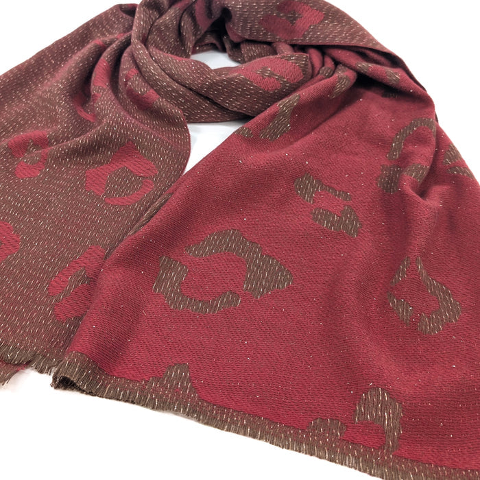 Bukit - Sparkling Animal Print Pashmina Scarf (60x180cm) - Rich Red