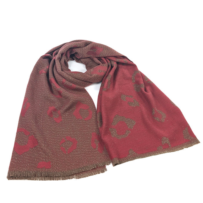 Bukit - Sparkling Animal Print Pashmina Scarf (60x180cm) - Rich Red
