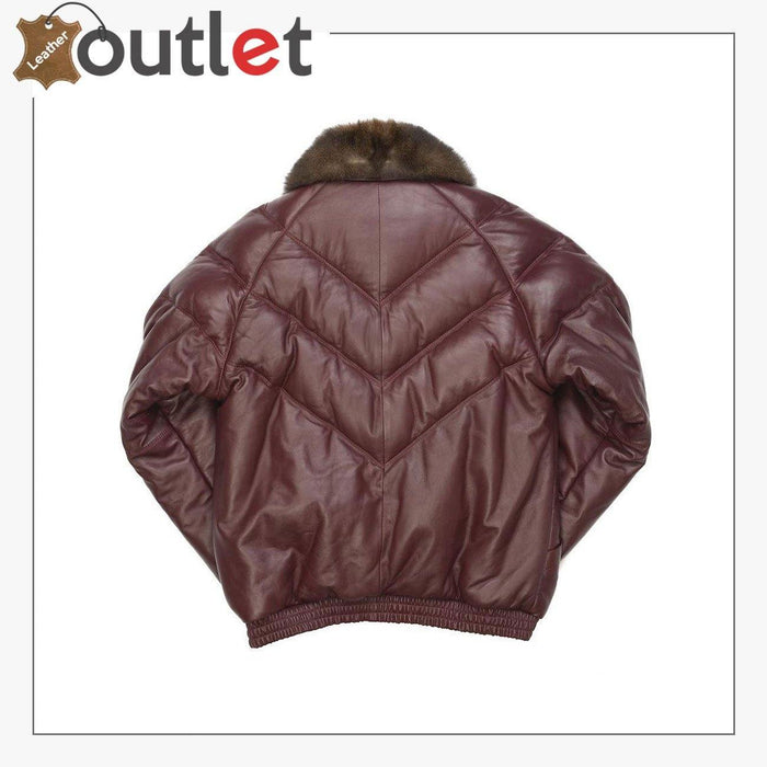 Burgundy Color Real Quality Fur V Bomber Leather Jacket - Leather Outlet