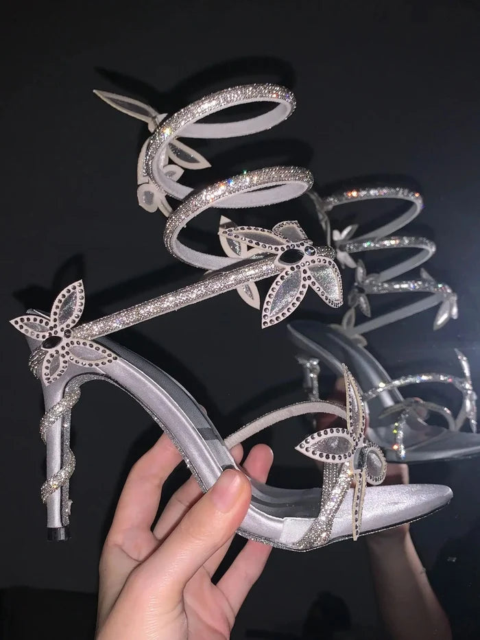 Butterflies Crystal Winding Strap Heel fashionnsio