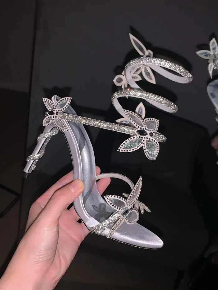 Butterflies Crystal Winding Strap Heel fashionnsio
