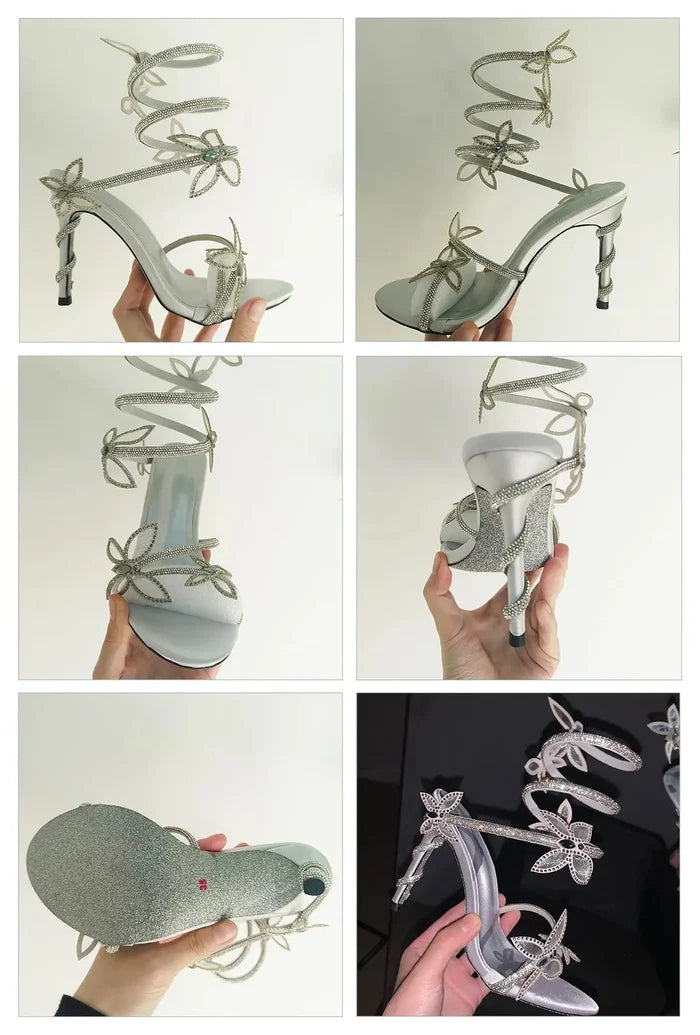 Butterflies Crystal Winding Strap Heel fashionnsio