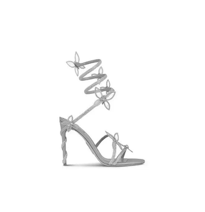 Butterflies Crystal Winding Strap Heel fashionnsio