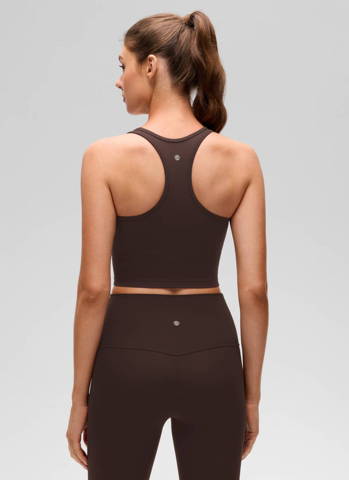 CRZ YOGA Women's Yoga Low support Butterluxe Scoop Neck Bra Y-Back Hot Fudge Brown