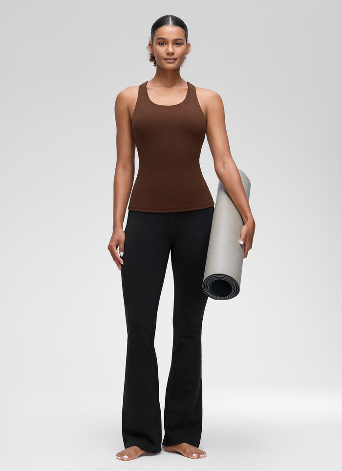 CRZ YOGA Women's Yoga Tight Fit Tops Butterluxe Built-in Bra Tank Lava Brown