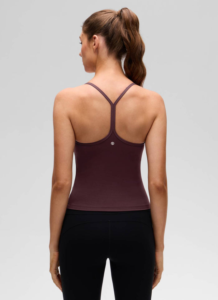 CRZ YOGA Women's Yoga Slim Fit Butterluxe Built-in Bra Tank Y Back Ripe Plum