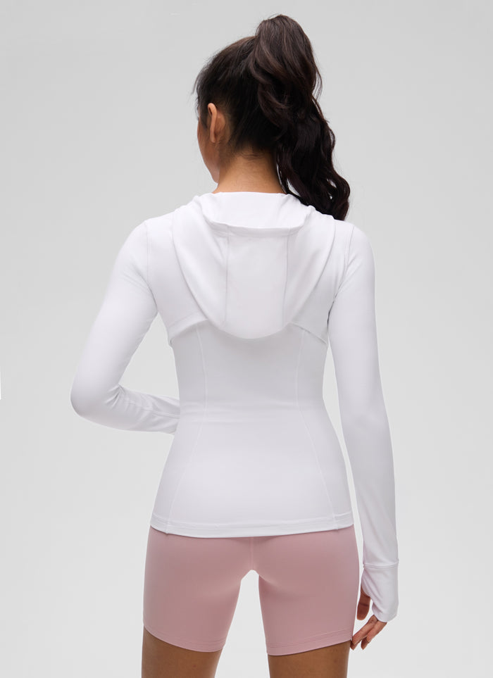 CRZ YOGA Women's Butterluxe Slim Fit Pocket Outerwear Full Zip Hoodies White
