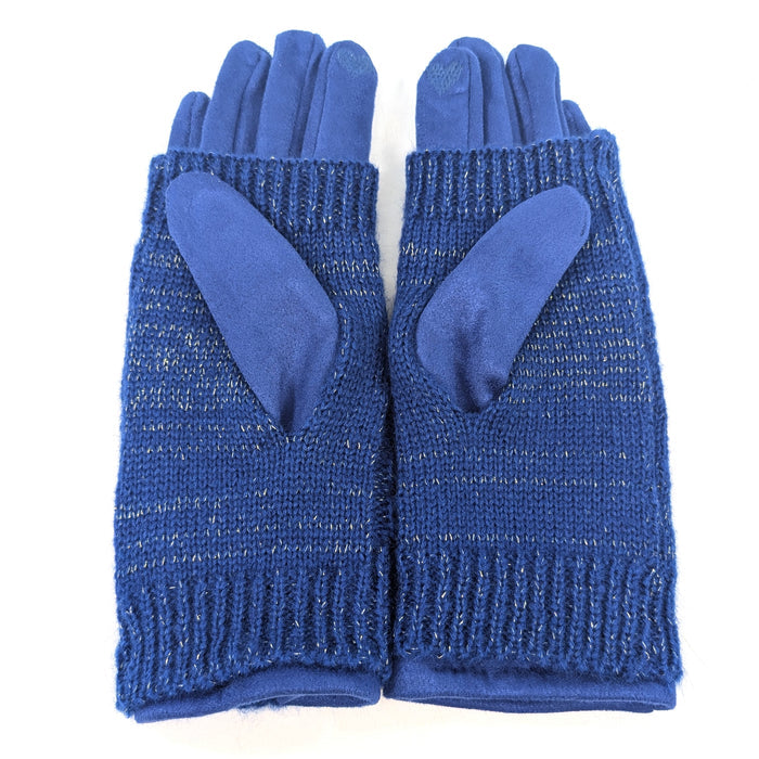 Cable Knit Two in One Sparkle Gloves - Royal Blue