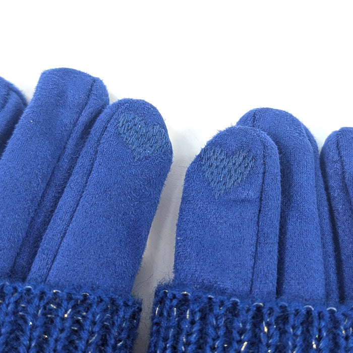 Cable Knit Two in One Sparkle Gloves - Royal Blue