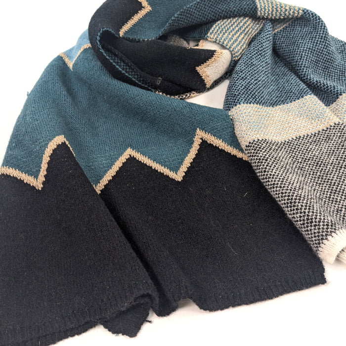 Candi - Knitted ZigZag Scarf (55x180cm) - Blues