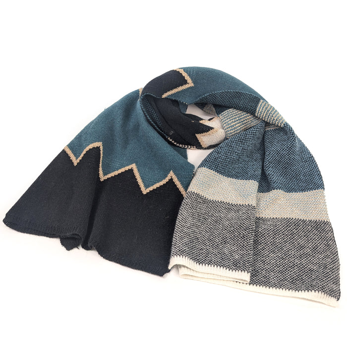 Candi - Knitted ZigZag Scarf (55x180cm) - Blues